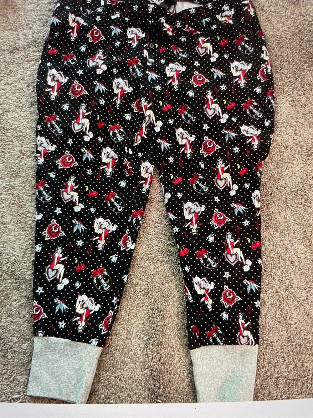 torrid Tattoo Black Pajama Jeggings with Red and White Heart & Rose Print